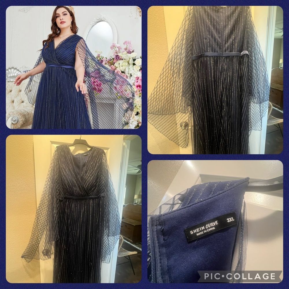 SHEIN navy blue dress with cape